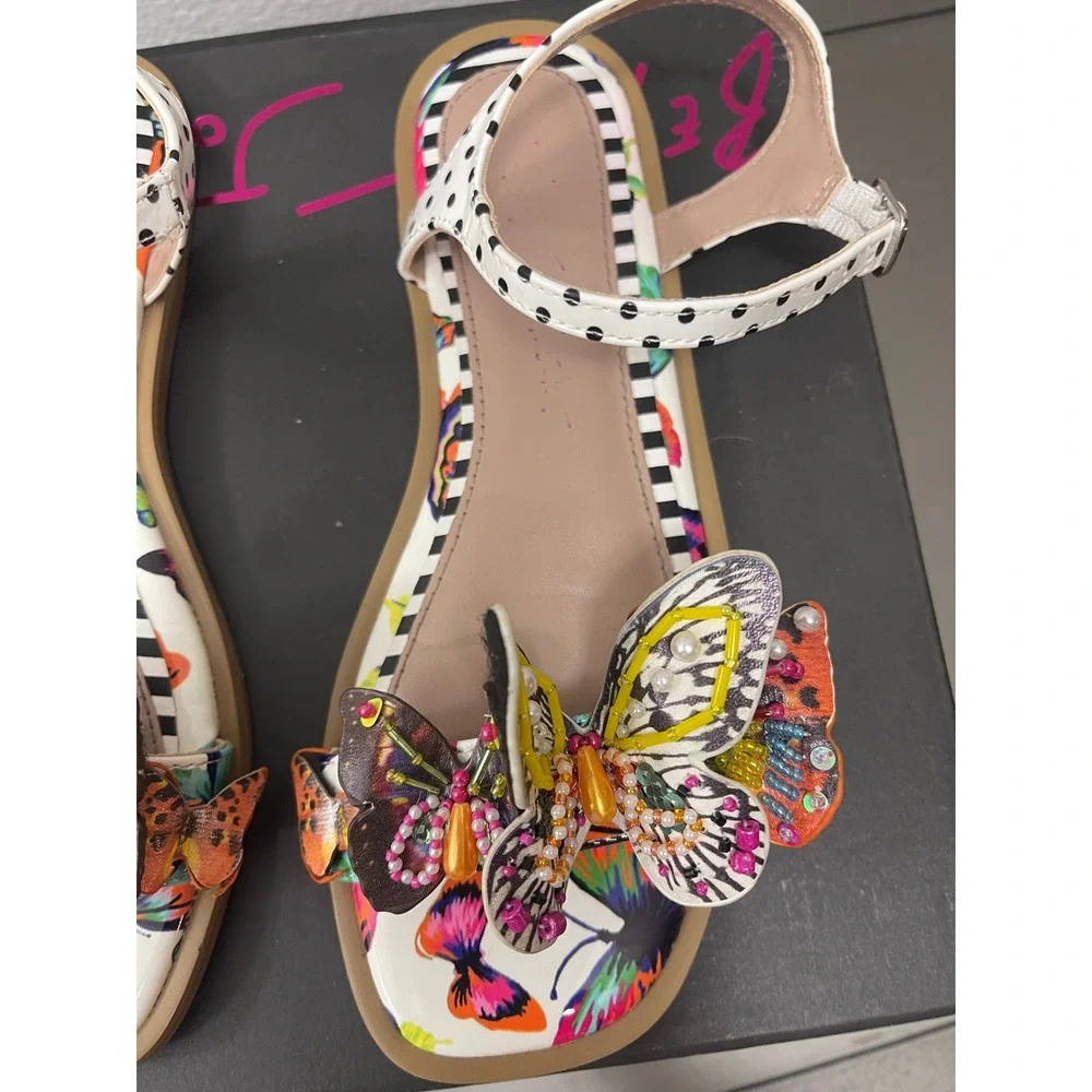 Betsey Johnson Kids Butterfly Embellished Flat Sandals Polka Dot White Multi 3